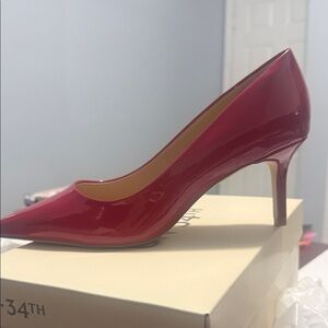 Glossy Red Pointed Toe Mid Heel Pump